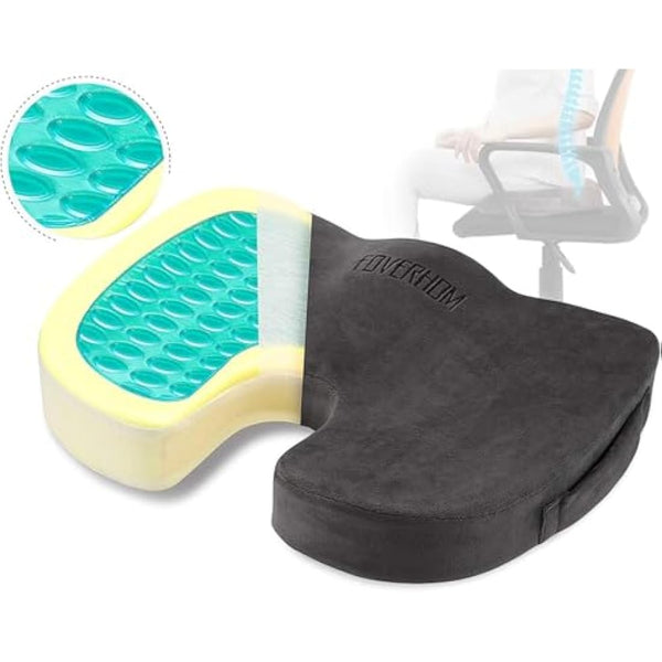 foverhom Gel Seat Cushion for Long Sitting,Office Chair Cushion for Tailbone Pain Relief,Non Slip Orthopedic 50 Density Slow Rebound Memory Foam Car Seat Cushion with Handle and Concealed Zipper