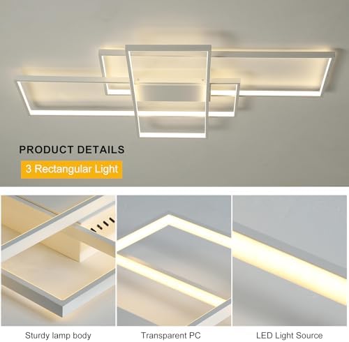 JIINOO Ceiling Light Dimmable LED Chandelier with Remote Control,Modern 50W 3-Layer Square Ceiling Lamp Acrylic Flush Mount Ceiling Lights Fixtures for Bedroom Dining Living Room Kitchen Office