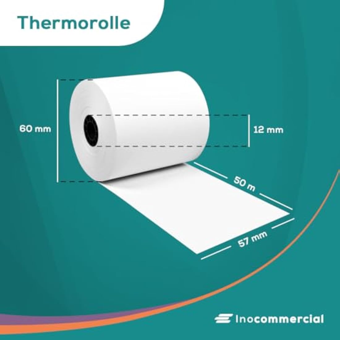 Inoverse EC-Cash Thermal Rolls 57 mm x 60 mm x 12 mm, Thermal Paper Till Rolls, 50 m, 50 Rolls, Receipt Rolls for POS System, EC Devices and ATM Machines, BPA-Free