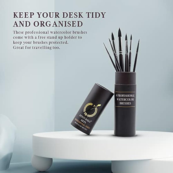 Pinturale Arts 8 Professional Watercolour Brushes For Artists | Watercolour Paint Brushes Set | High Water Absorption and Water Control for Constant Flow