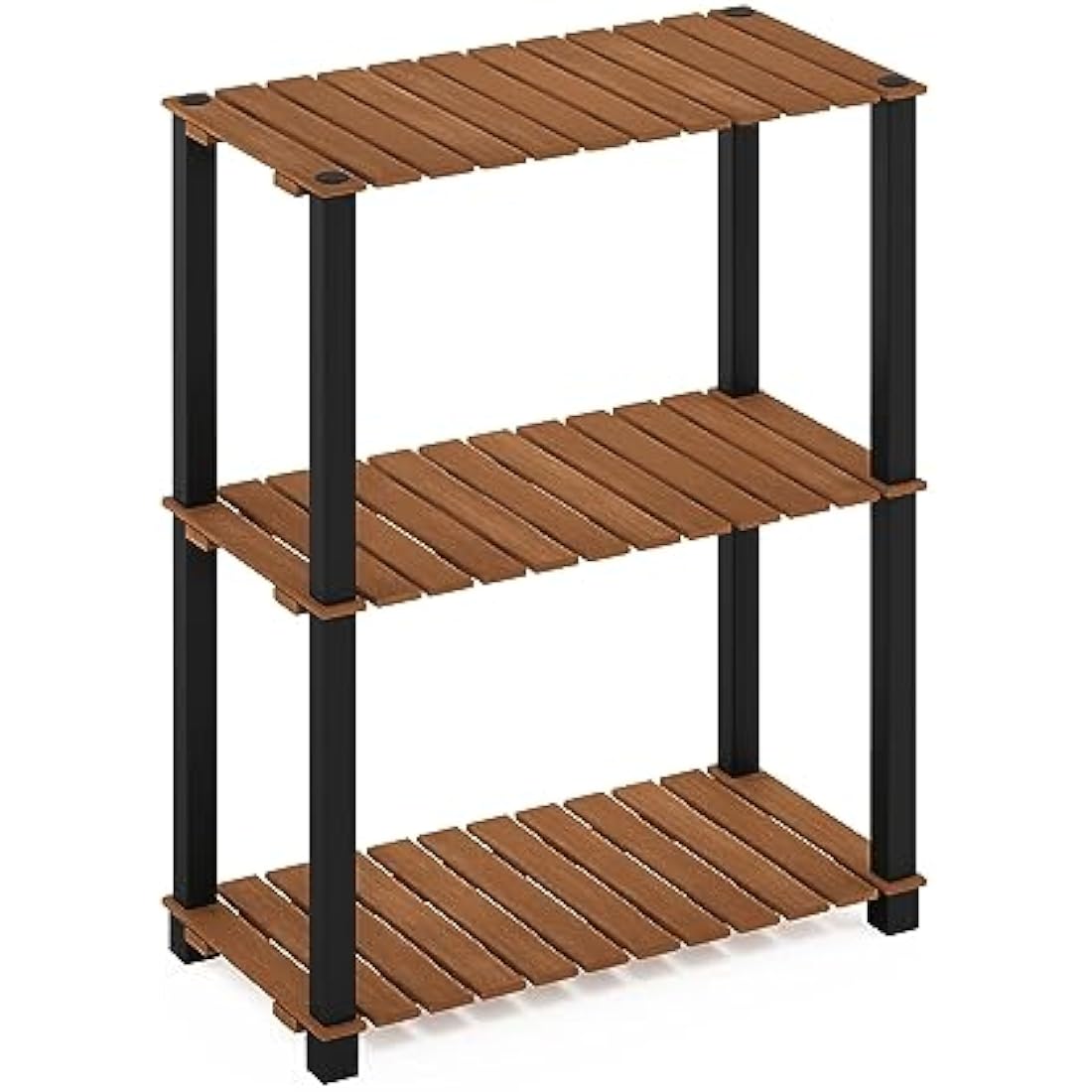 Furinno Pangkor 3-Tier Turn-N-Tube Indoor Outdoor Plant Shelf Wood Stand with Square Poles, Natural/Black