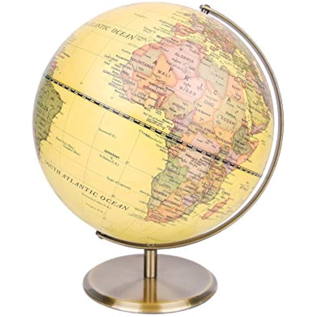 Exerz 30cm World Globe Antique Metal Arc and Base Bronzed colour, Large Rotating Earth Globe, Educational/Geographic, Modern Map in Vintage Colour
