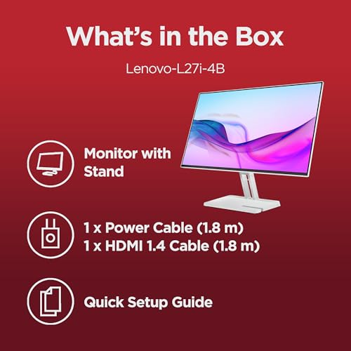 Lenovo L27i-4B 27 Inch PC Monitor | FHD, 1080p, 48-100Hz, IPS, 4ms, VGA and HDMI