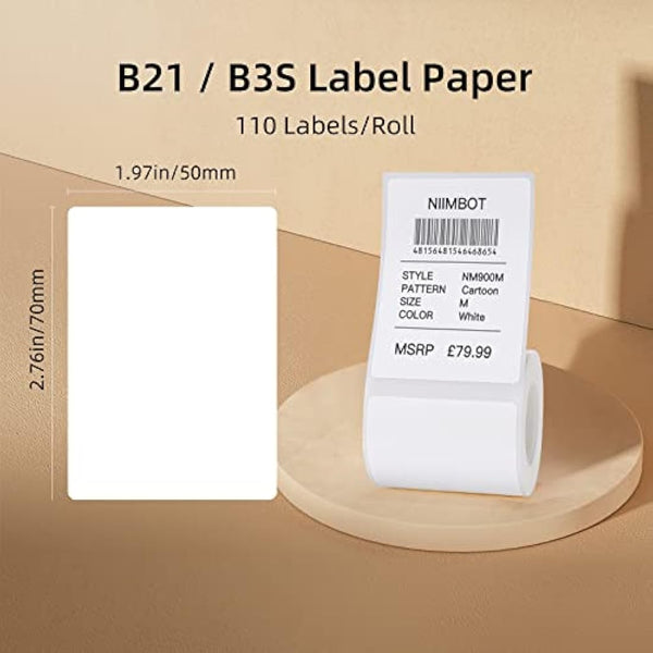 NIIMBOT B21/B3S Lable Maker Tape 1.97" x 2.76" (50×70mm) Waterproof Sticker Paper Shipping Address Labeling Replacement with Self-Adhesive,1 Roll of 110pcs (White)