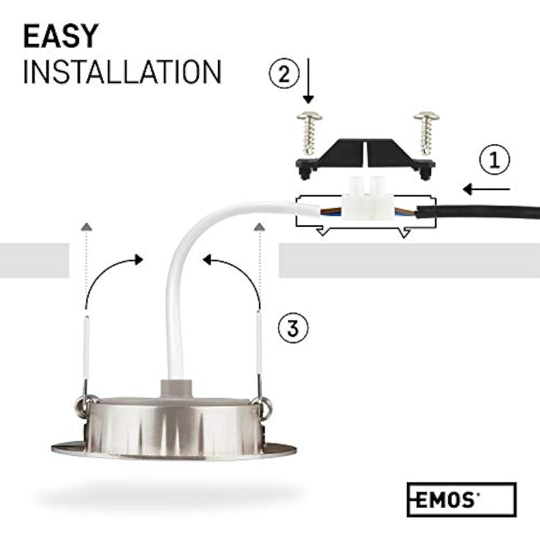 EMOS LED Spot Lights Ceiling Round 5W / 450lm, 6500K Cold White | 50° Tilt Swivel Recessed Ceiling Lights, Ultra Slim | Pack of 12 Recessed LED Downlights for Ceiling, Mains Powered, Brushed Silver