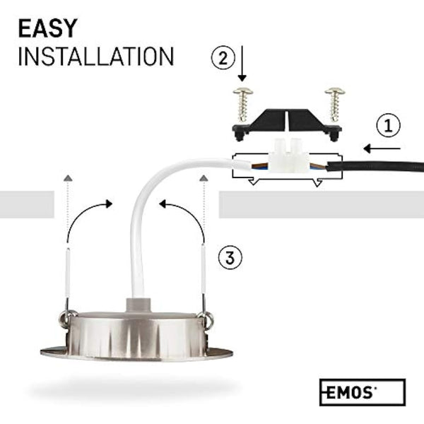 EMOS LED Spot Lights Ceiling Round 5W / 450lm, 6500K Cold White | 50° Tilt Swivel Recessed Ceiling Lights, Ultra Slim | Pack of 12 Recessed LED Downlights for Ceiling, Mains Powered, Brushed Silver