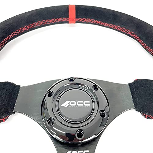 OCC MOTORSPORT OFFSET STEERING WHEEL CLASSIC MODEL PERFORATED LEATHER WITH BLACK ARMS - 90 MM FULL DISH WHEEL - 350MM (14 INCH)