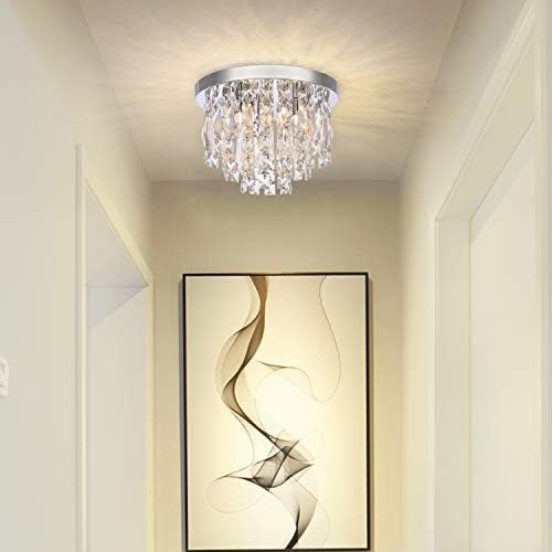 A1A9 Modern Crystal Chandeliers Ceiling Lights, Clear K9 Crystal Chrome Flush Mount Lights, Elegant Round LED Pendant Lamp for Living Room, Dining Room, Bedroom, Lounge (Diameter 30cm)
