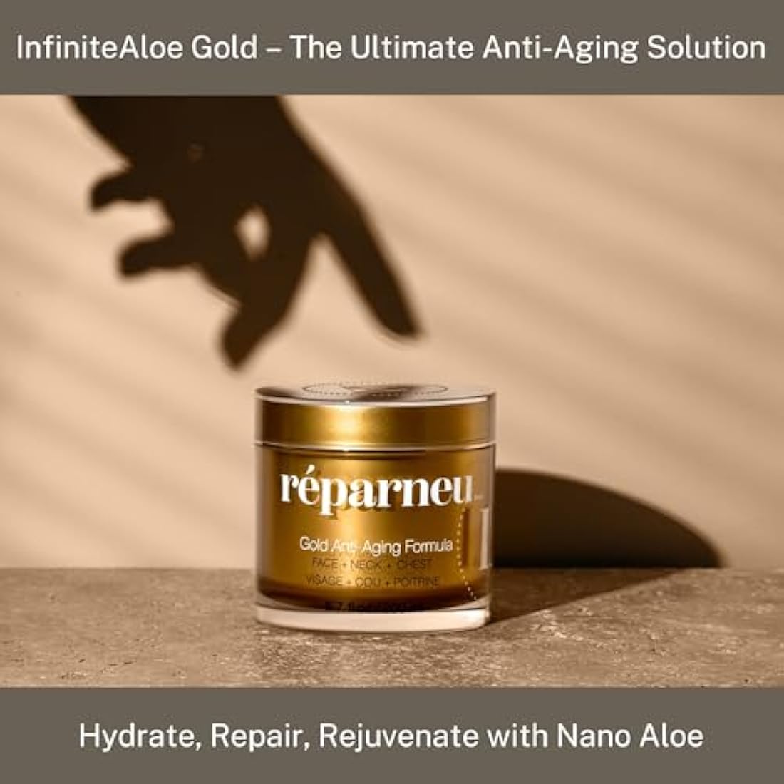 InfiniteAloe Gold Anti-Aging Moisturizer Formula - Organic Aloe Supported by Twelve Key Anti-Aging Ingredients to Deliver Younger Looking, Hydrated, Soft Skin (1.7 Oz.)