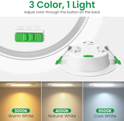 ALUSSO LIGHTING LED Downlights Dimmable Recessed Ceiling Lights 10W 1050lm High Brightness, 3000K Warm 4000K Neutral 6500K Cool White Bathroom Spot Lights Ceiling Ultra Slim Spotlights IP44, 6 Pack