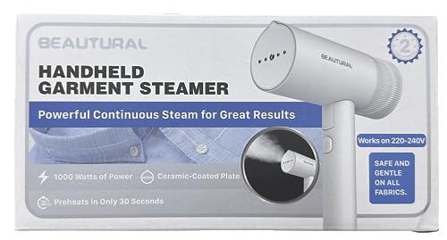 BEAUTURAL Clothes Steamer, Foldable Handheld Clothing Wrinkles Remover for Garments, Portable Mini Fabric Steam Iron for Home and Travel (White)