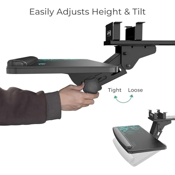 EUREKA ERGONOMIC Computer Keyboard Tray, Height Adjustable Large Black Slide Out Swivel Tilt Under Desk Keyboard Drawer, Ergonomic Keyboard Tray and Mouse Platform with Mouse Pad, Easy to Assemble