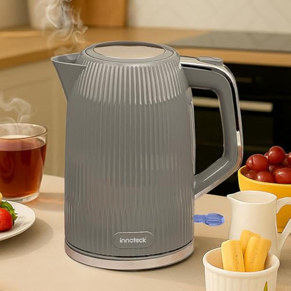 Innoteck Kitchen 1.7L Cordless Electric Kettle with Stainless Steel Body, BPA-Free Electric Kettle with Auto Shut-Off Safety & 360° Base Quiet Fast Boil Kettle for Tea and Coffee, Grey