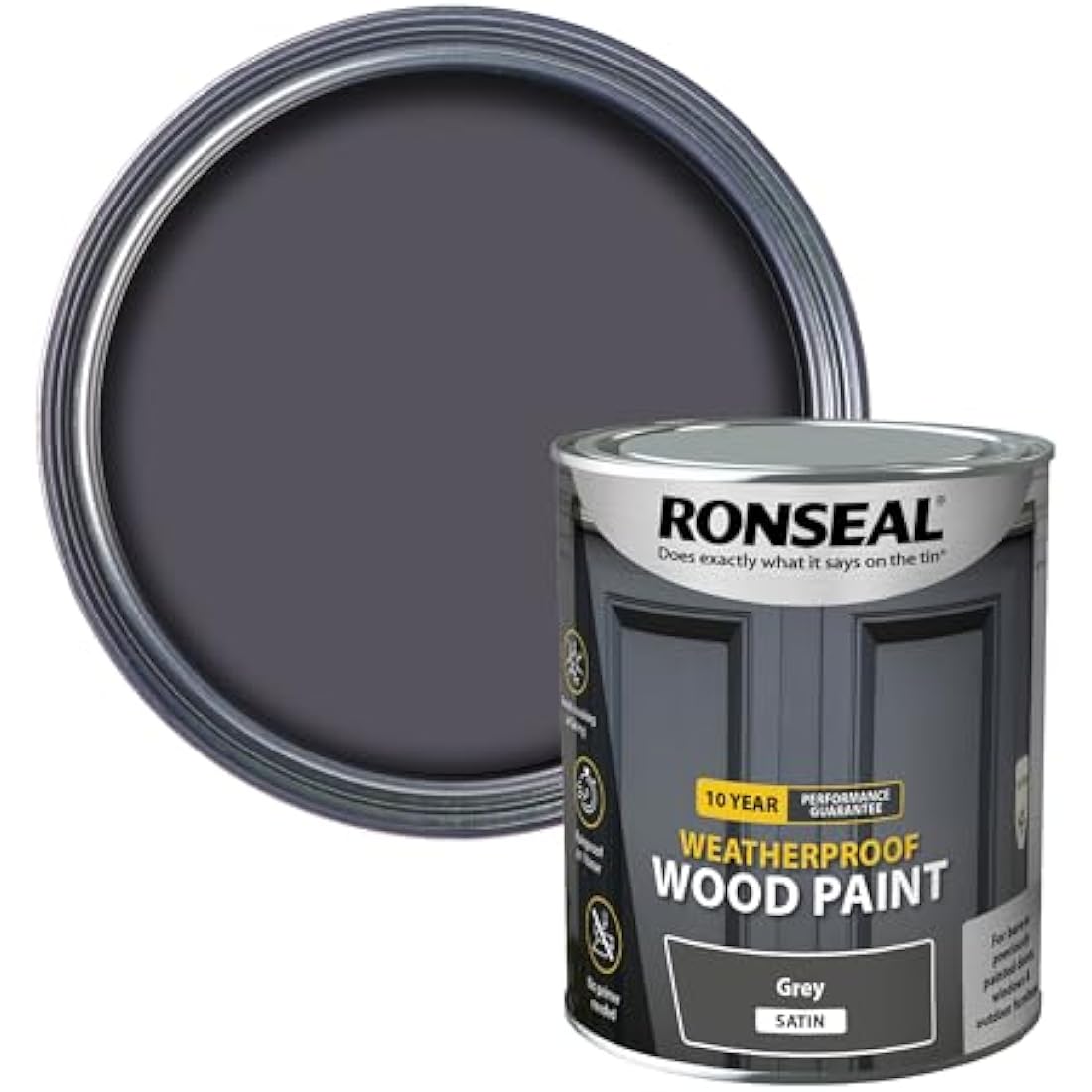 RONSEAL 10 Year Weatherproof 2-in-1 Wood Paint Grey Satin 750ml