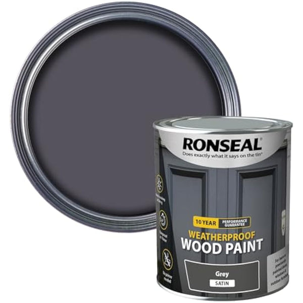 RONSEAL 10 Year Weatherproof 2-in-1 Wood Paint Grey Satin 750ml