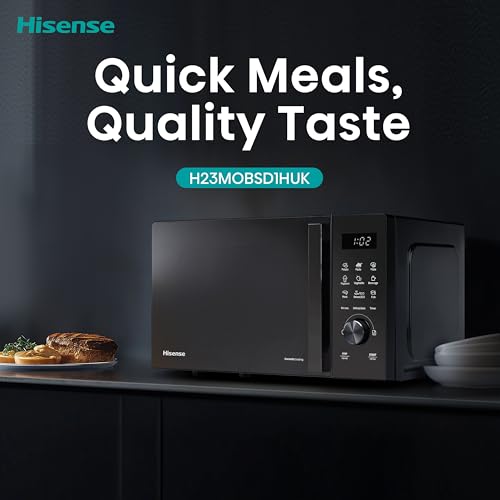 Hisense H23MOBSD1HUK 23 Litre 800W electronic Microwave with Auto Defrost, Digital Display, Smart Cook, Multi level cooking and Easy Clean- Black