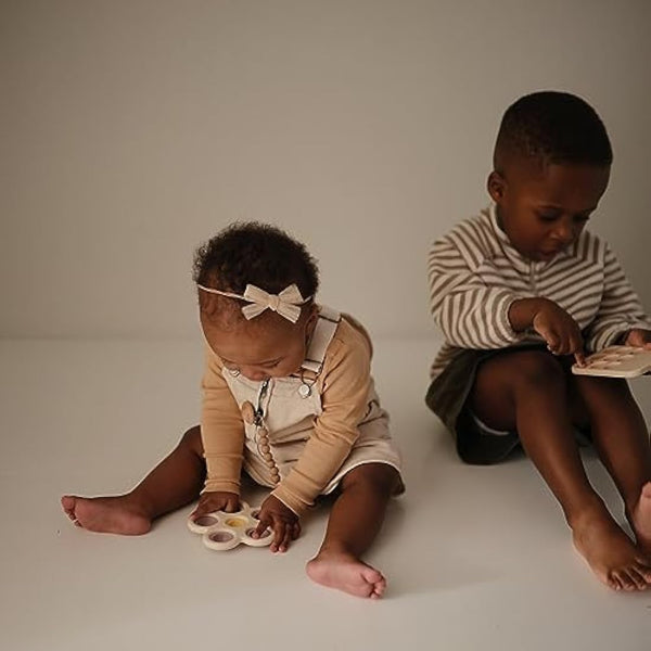 Mushie Press Toy | Push & Pop Bubble Sensory Fidget Toy | 10+ Months | Stress Relief Toy | 100% Food Grade Silicone and ABS Plastic | Flower Design (Soft Lilac/Pale Daffodil/Ivory)