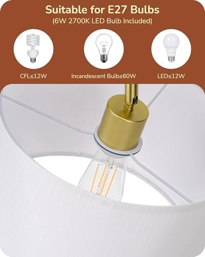 EDISHINE LED Floor Lamp, 63" Standing Lamp with Adjustable Linen Shade, Gold Metal Light Pole, Modern Simple Lamp for Living Room, Bedroom, Office, E27 Socket, 2700K LED Bulb Included