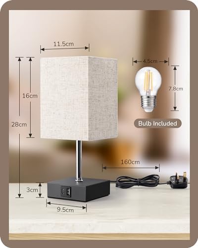 EDISHINE Bedside Lamps Set of 2, 3 Way Dimmable Table Lamp with USB A+C Charging Ports, Touch Lamps for Bedroom, Living Room, Beige Linen Lampshade(LED Bulbs Included)