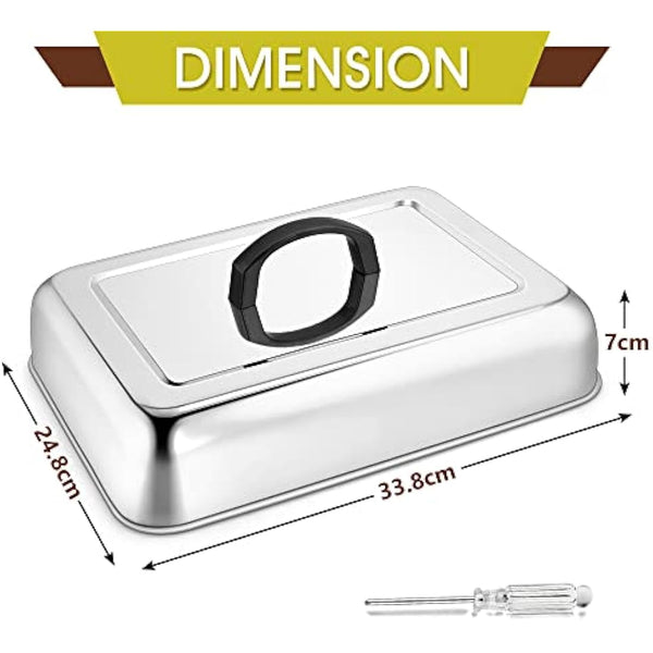 Herogo Cheese Melting Dome Set of 2, Rectangular Stainless Steel Steam Basting Cover with Heat Proof Handle, Ideal for BBQ Flat Top Griddle Grill Kitchen, Dishwasher Safe