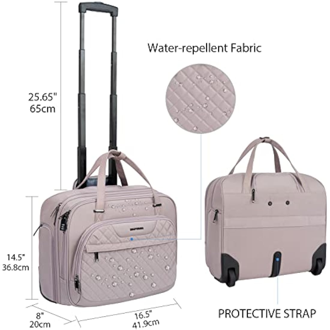 EMPSIGN Rolling Laptop Bag for Women - Wheeled Briefcase Fits Up to 15.6 Inch Laptop, Water-Repellent Overnight Computer Bag with RFID Pockets, Dusty Pink
