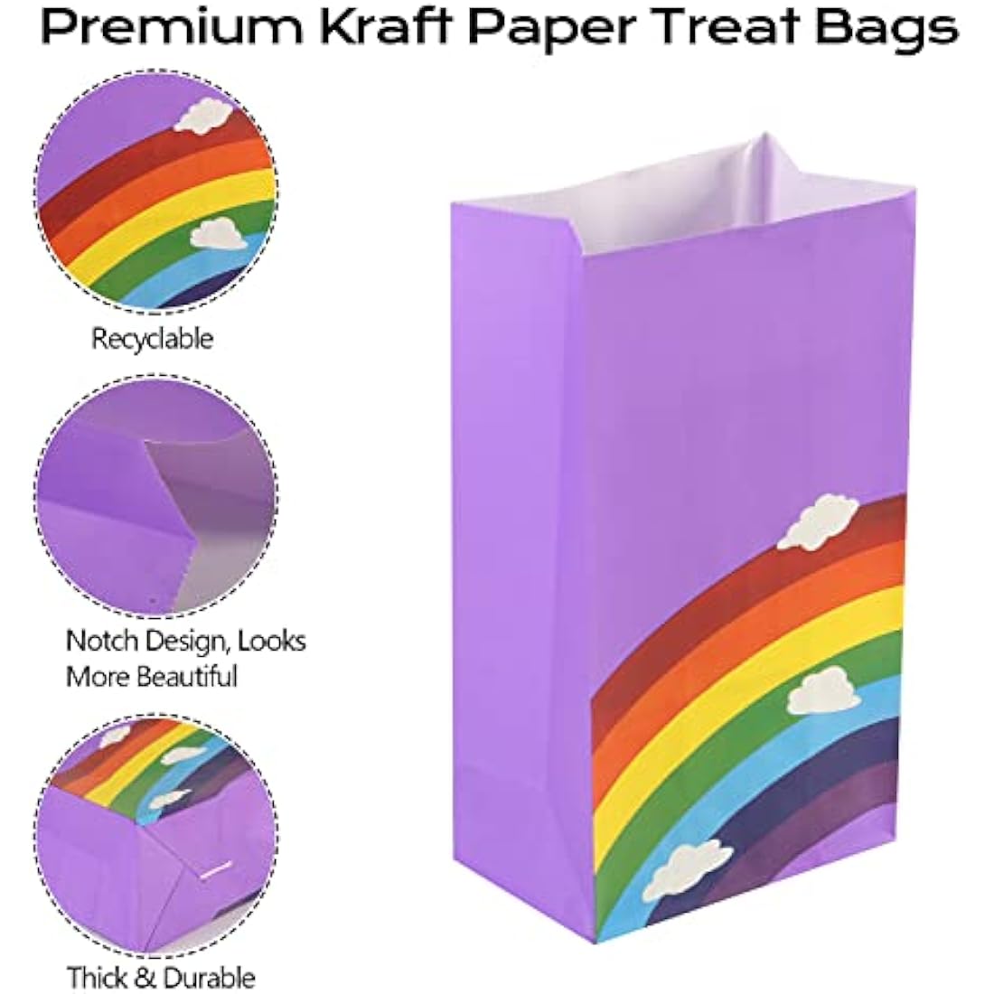 40 PCS Paper Party Bags for Kids, TOOELMON Rainbow Paper Gift Bags Candy Goodie Treat Bags with Stickers for Birthday, Picnic, Wedding Parties (130 * 80 * 240mm,Rainbow-40pcs)