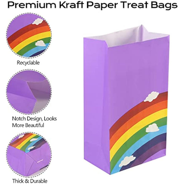 40 PCS Paper Party Bags for Kids, TOOELMON Rainbow Paper Gift Bags Candy Goodie Treat Bags with Stickers for Birthday, Picnic, Wedding Parties (130 * 80 * 240mm,Rainbow-40pcs)