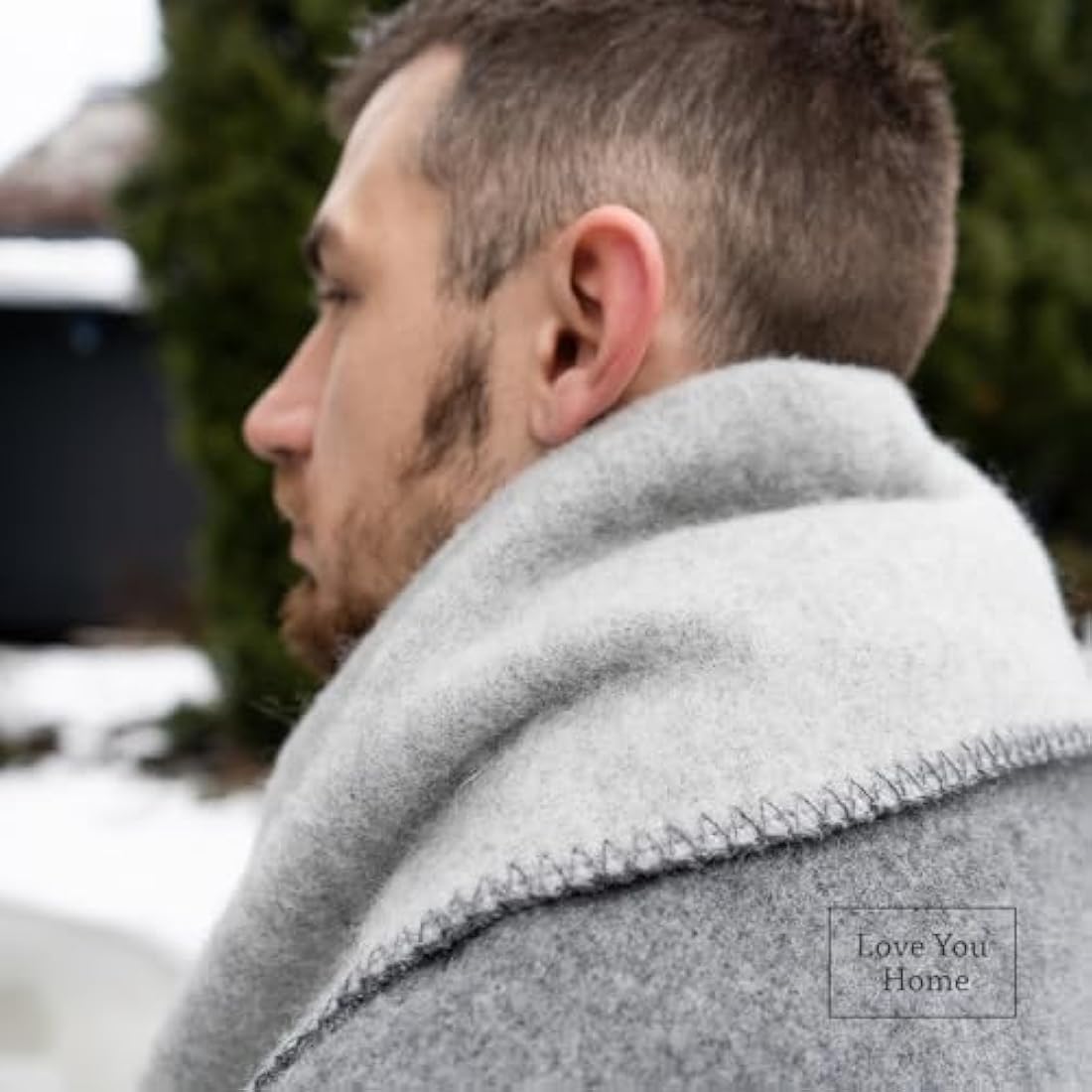 LYHome Travel Blanket - Extra Warm Picnic Throw, Bed Camping Outdoor Wool Blankets, Cozy Soft Throws, Military Army and Garden Outside Use (59x84 in | 150x215 cm | Light Gray - Gray Double-sided)