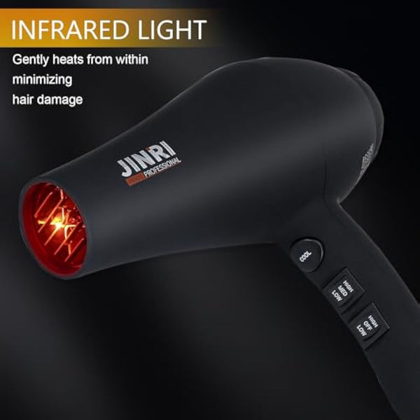JINRI Hair Dryer, 2400W Professional Salon Hairdryer Negative Ionic Blowdryer Powerful AC Motor Quick Drying with 2 Speed 3 Heat, with Diffuser & Concentrator & Comb for Salon Hairstyles
