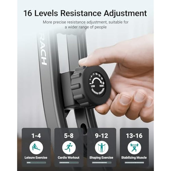 MERACH 4 in 1 Foldable Exercise Bike with Exclusive APP for Customizable Exercise Plans, 16-Level Magnetic Resistance Folding Stationary Exercise Bike, 300lbs Capacity and Comfortable Seat Cushion