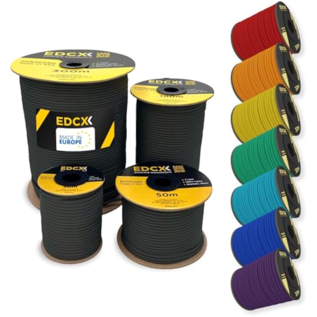EdcX 4mm Rope 550 - Type III, 100% Rope, 7 Strand Rope, 4mm Rope in Solid Colors
