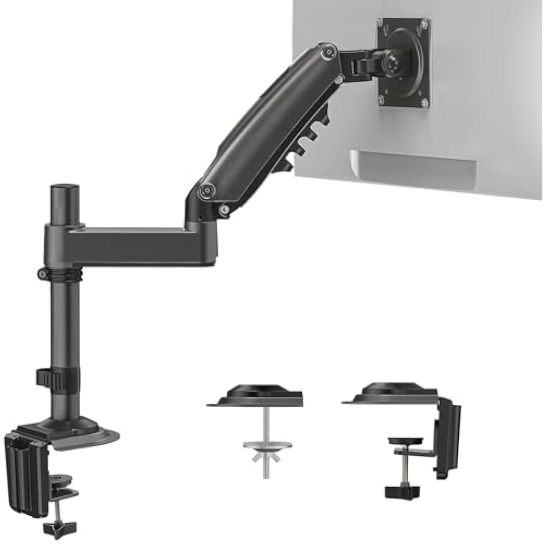 HUANUO Single Monitor Arm for 13" to 34" Screens, Single Monitor Stand with Pole for More Height Adjustments, Gas Spring Screen Arm Holds up to 19.8lbs, Swivel Screen Holder Desk Mount, VESA 75/100