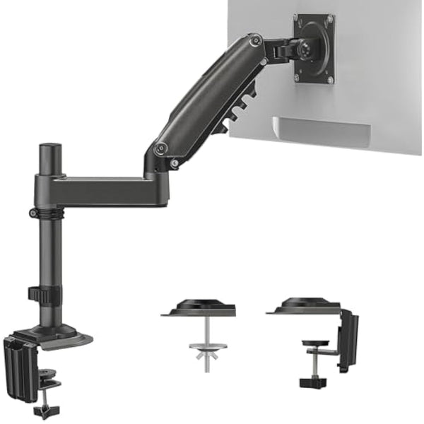 HUANUO Single Monitor Arm for 13" to 34" Screens, Single Monitor Stand with Pole for More Height Adjustments, Gas Spring Screen Arm Holds up to 19.8lbs, Swivel Screen Holder Desk Mount, VESA 75/100