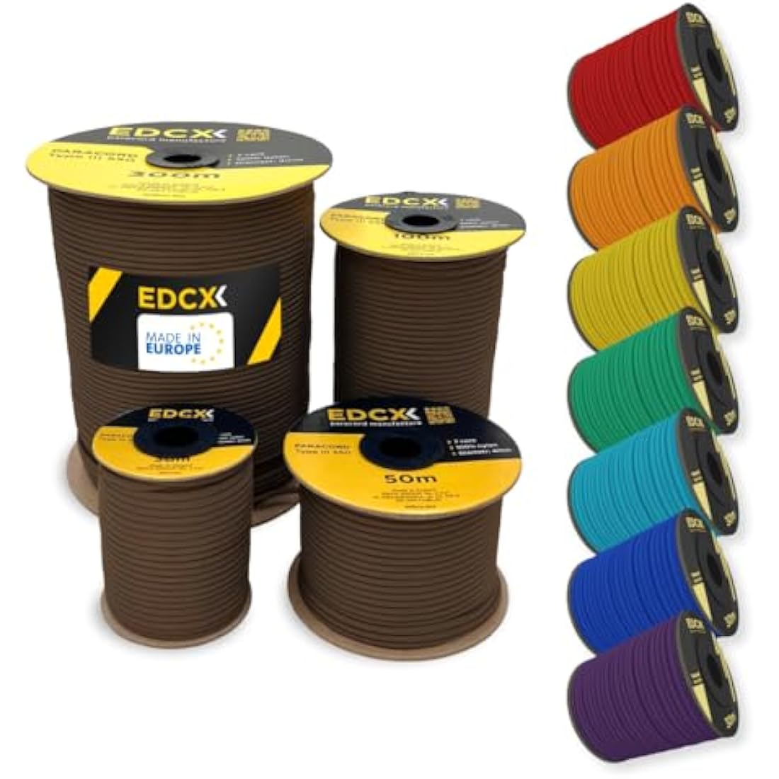EdcX 4mm Rope 550 - Type III, 100% Rope, 7 Strand Rope, 4mm Rope in Solid Colors