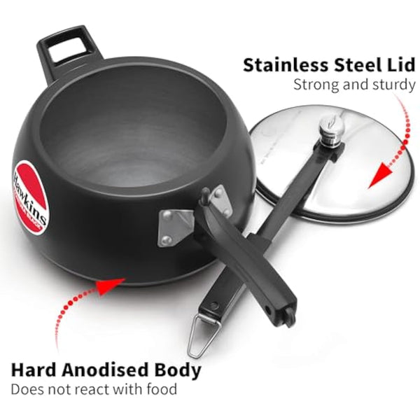 Hawkins Contura Black 5 Litre Pressure Cooker, Hard Anodised Cooker, Handi Cooker, Black (CB50)