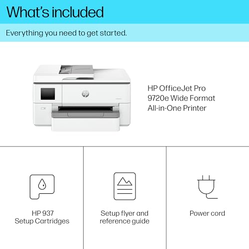 HP OfficeJet Pro 9720e Wide Format All-in-One Printer | Colour | Printer for Small Office | Wireless | Print, Scan, ADF | Up To A3 | 3 Months Instant Ink Included | Easy Setup | Up To 3 Years Warranty
