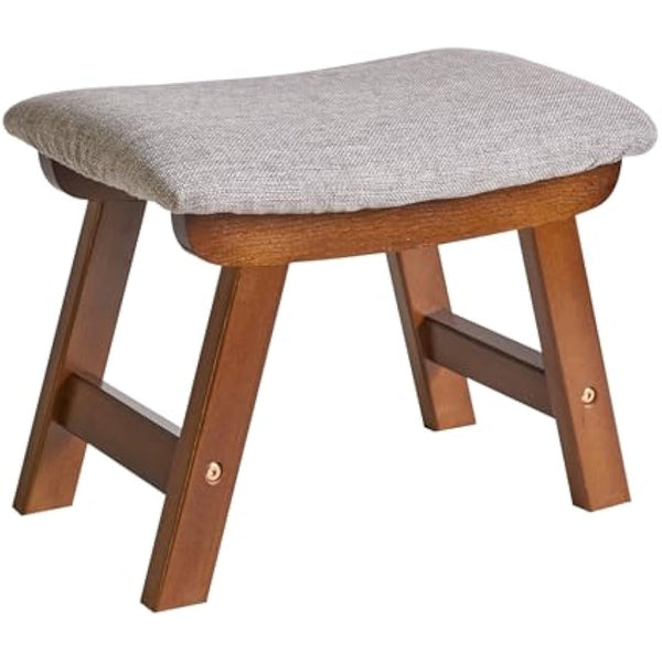Aibiju Foot Stool, Ottoman Pouffe Stool, Low Stool Fabric Sofa Stool Cover 4 Beech Legs Suitable for Bedroom, Living Room and Kitchen, (Brown Leg + Grey cushion), YDEU-1355