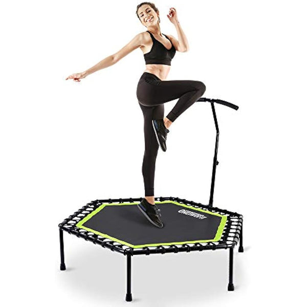 ONETWOFIT 45"/48"/51" Silent Mini Fitness Trampoline with Adjustable Handle Bar Fitness Trampoline Bungee Rebounder Jumping Cardio Trainer Workout for Adults or Kids