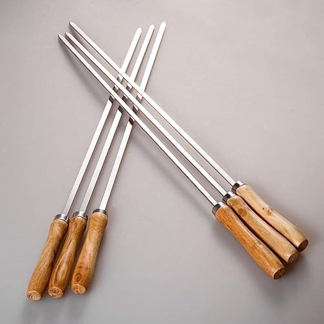 IMEEA 16.5in/42cm Flat Kebab Skewers Stainless Steel Barbecue Skewers with Wooden Handle Flat Metal BBQ Skewers for Grilling, Set of 6