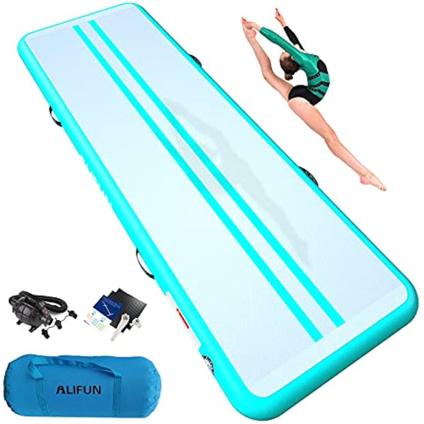 ALIFUN Inflatable Air Tumbling Mat Gymnastics Tumble Mat 6FT 10FT 13FT 16FT 20FT Training Mat Thick 10CM 20CM with Electric Air Pump