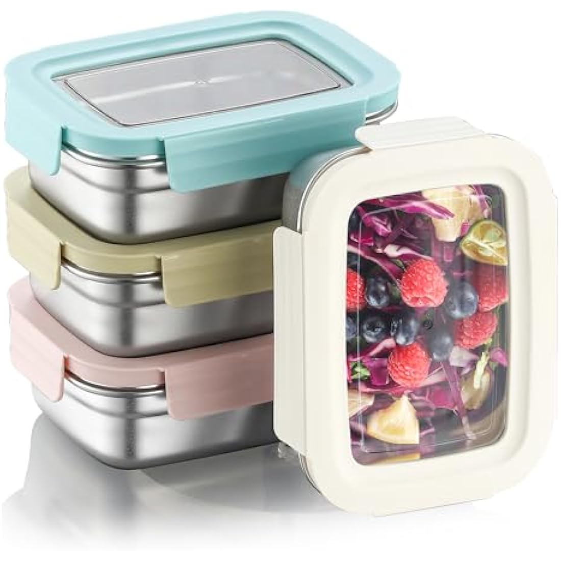 Misichao Stainless Steel Food Storage Containers with Lids - Stackable Meal Prep Food Containers for Kitchen & Pantry, Leakproof, Reusable Metal Bento Lunch Box for Kids Adult 650 ml 4 Count