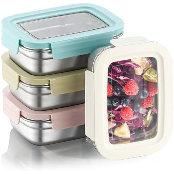 Misichao Stainless Steel Food Storage Containers with Lids - Stackable Meal Prep Food Containers for Kitchen & Pantry, Leakproof, Reusable Metal Bento Lunch Box for Kids Adult 650 ml 4 Count