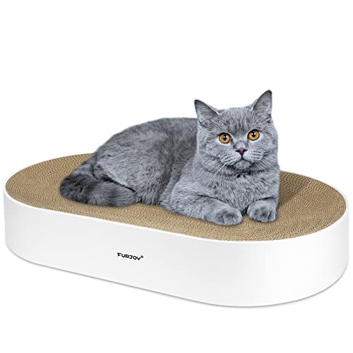 Furjoy Cat Scratcher, 63x 35 x 10cm Oval Corrugated Cardboard Scratch Pad, Round Cat Scratching Lounge Bed Sofa, Scratcher Bowl with Organic Catnip [