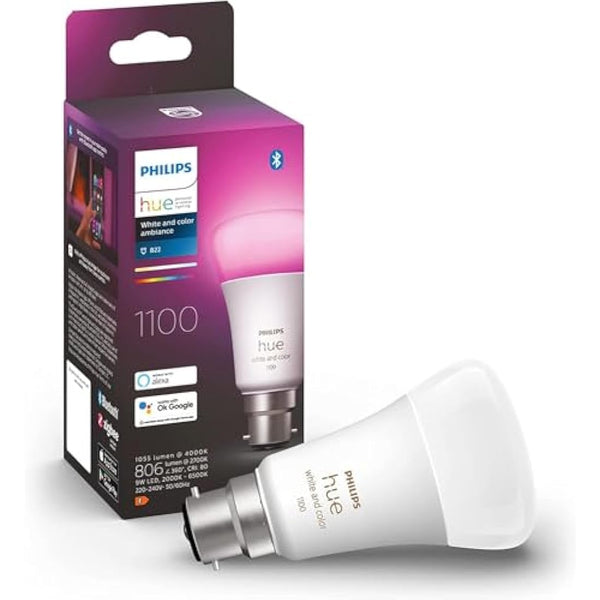 Philips Hue White & Colour Ambiance Single Smart Bulb LED [B22 Bayonet Cap]-1100 Lumens (75W Equivalent).Works Alexa,Google Assistant and Apple Homekit.for Home Indoor Lighting,Livingroom and Bedroom