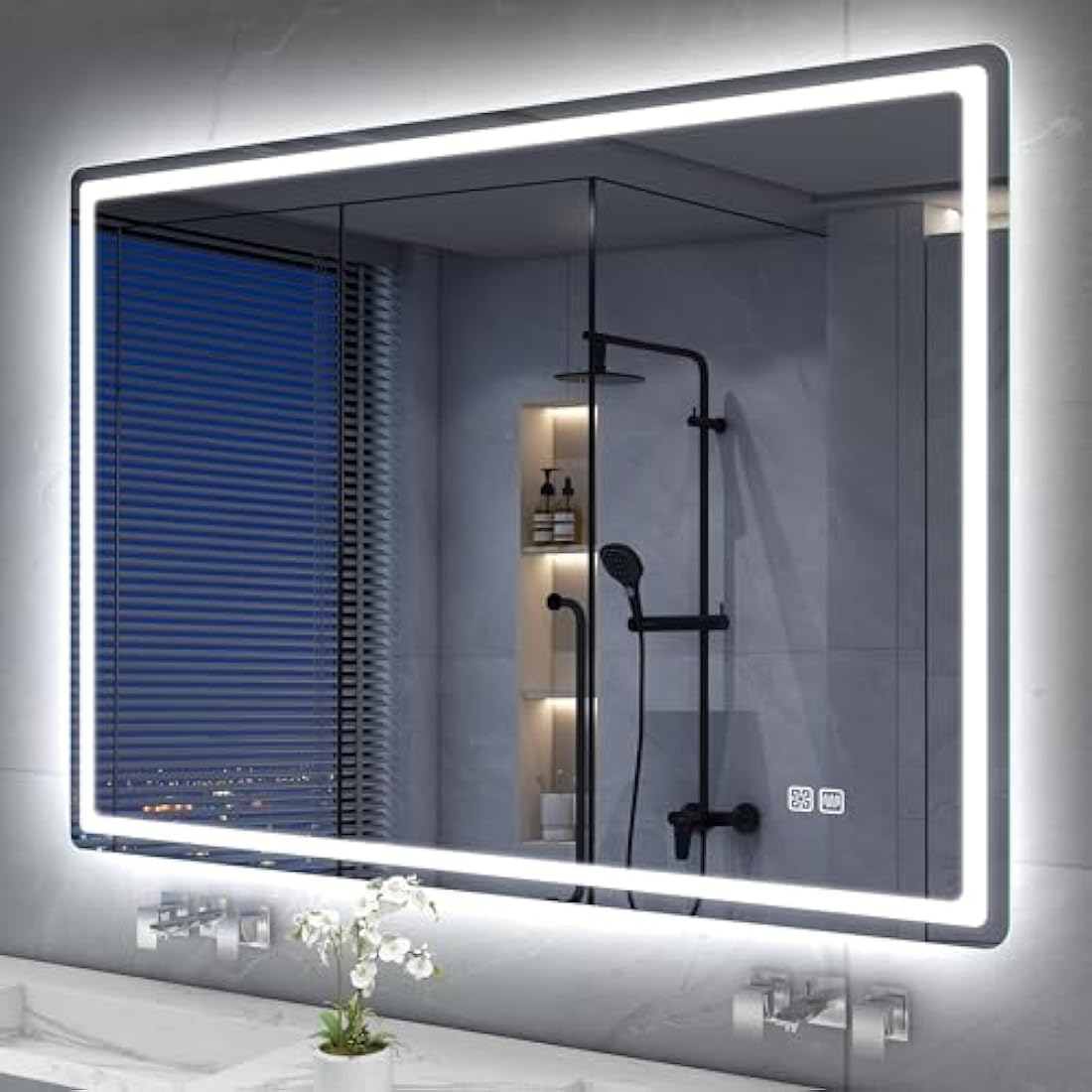 S'bagno Bathroom Mirror with LED Lights 1000x700mm, LED Bathroom Mirror with Memory, Anti-Fog, 3000K/4000K/6500K, Dimmable, HD Tempered Glass, IP44 Waterproof, Horizontal/Vertical