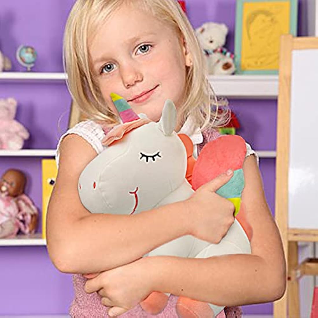 Unicorn Stuffed Animal Toys Cute Soft Unicorn Plush Hugging Pillow with Rainbow Wings Kawaii Toy for Kids Girls (25CM/9.8Inch, Pink)
