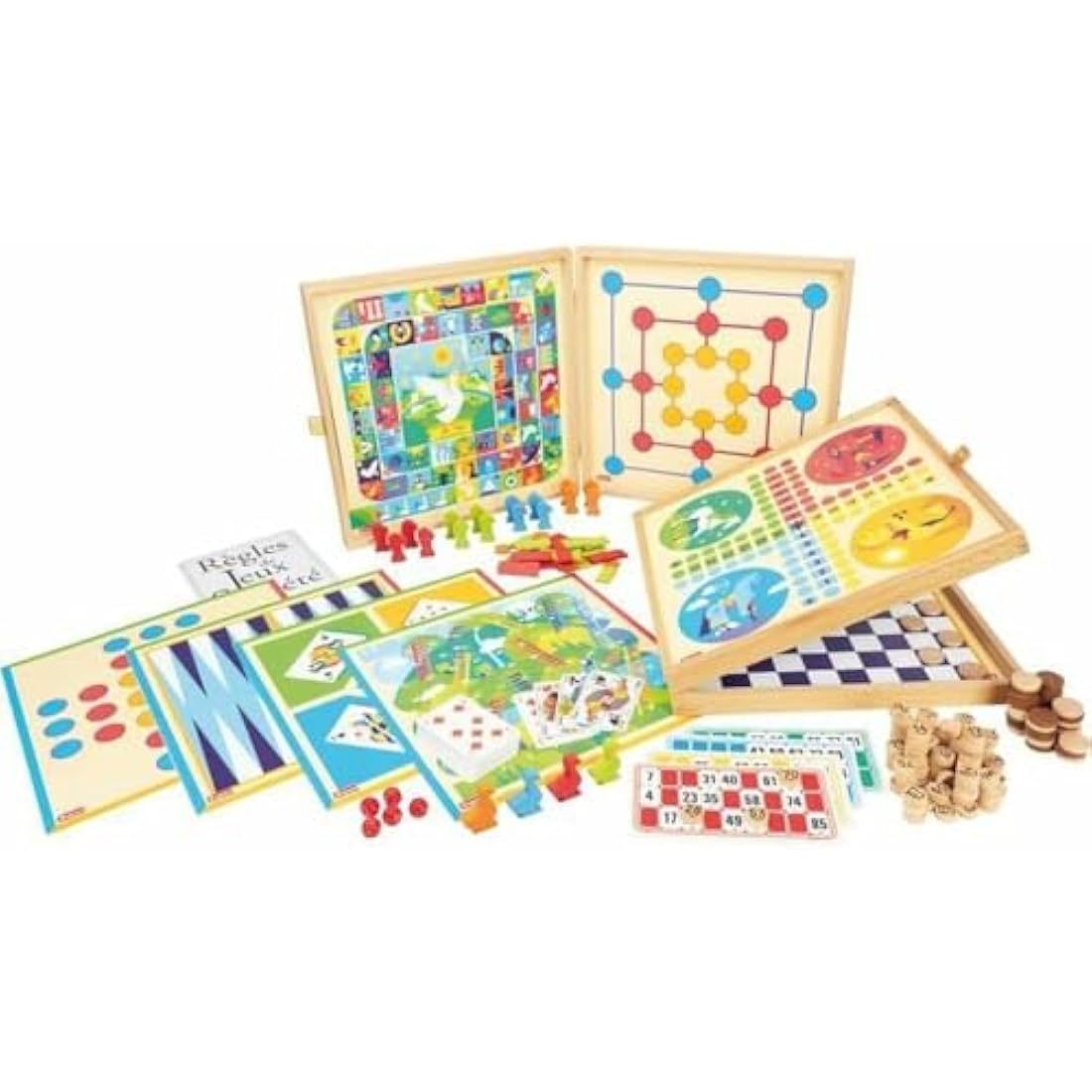 Jeujura Classic Game Set - 150 Rulers - Wooden Checkers