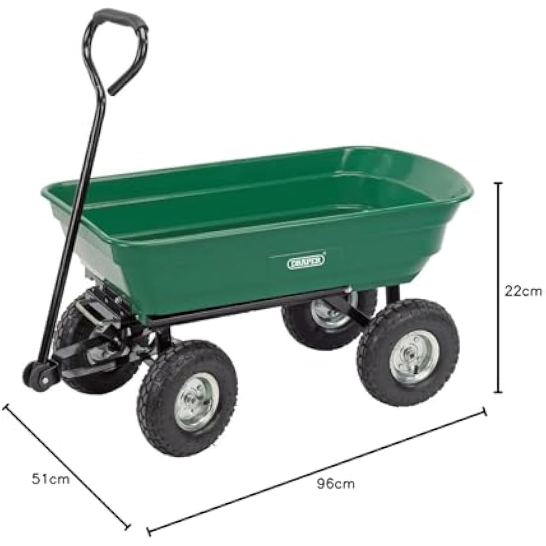 Draper 22x96x51cm Garden Tipper Cart - Heavy Duty Gardening Trolley with Handle For Home and Professional Use, Green