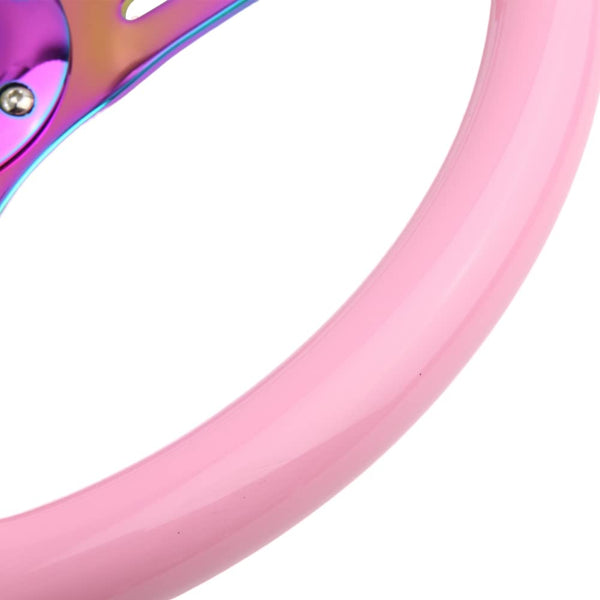 350mm Green Racing Steering Wheel Neo Chrome Spoke Universal 6 Bolts 45mm Deep Dish Classic ABS Wood Steering Wheel with Horn Button