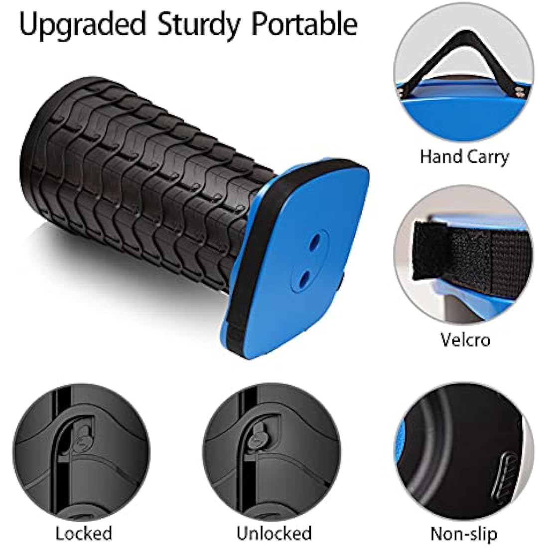 FIEMACH Upgraded Portable Telescopic Stool with Larger Seat - Retractable Square Camping Folding Stool for Adults, Telescoping Collapsible Lightweight Compact Stool (Blue)